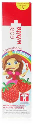 edel+white EW-KH50S Zahnpasta Kinder 50mm I Strawberry I Kinder Zahnpasta empfohlen bis zu 6 Jahren I Zahnreinigung mit wertvollem Fluorid & Vitamin E