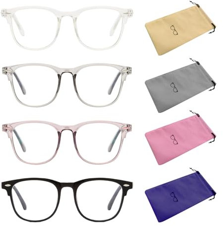 EHDWXVZM 4 occhiali anti-luce blu e 4 sacchetti, occhiale filtro luce blu, computer, trasparenti, unisex, moda