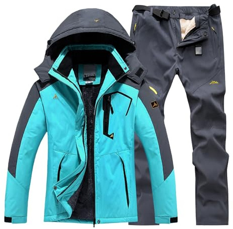 EQWIGKEIT Tuta da sci da uomo, set da 2 pezzi, per attività all'aperto, da snowboard, antivento, per sci, abbigliamento da sci invernale, giacca e pantaloni da neve, verde, M
