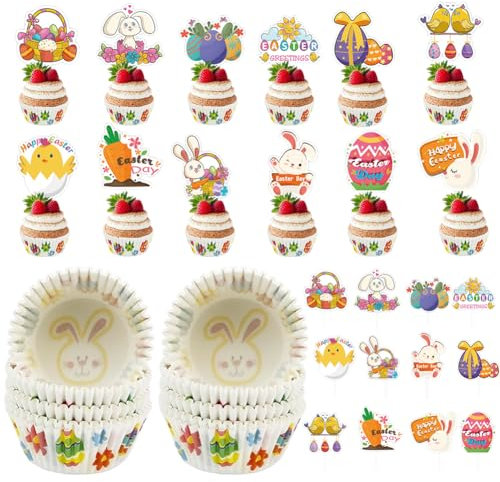 124 Piezas Adorno Cupcake Pascua Papel,Adornos Cupcakes De Pascua,Moldes Individuales Para Cupcakes,Para Magdalenas Para Pascua Fiestas Cumpleaños Pascua Cupcake Wraps Decoración