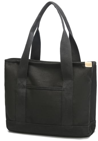 zhongningyifeng Borsa per la spesa da donna casual in tela con maniglia superiore, grande capacità, borsa per la spesa per lavoro, viaggi, Nero, L