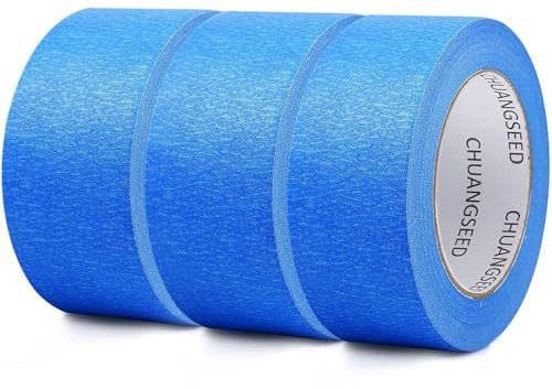 CHUANGSEED 3-Pack Blue Painters Tape 48mmx55m Masking Tape Bulk - Sharp Edge Line Technology, Produces Sharp Lines Residue-Free and Artisan Grade Wall Trim Tape