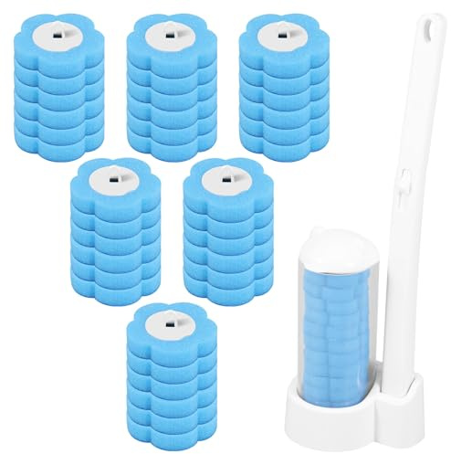 Spazzola per WC usa e getta con manico allungato e supporto, kit bastoncino per WC con 36 pezzi di ricariche detergente spugna, spazzole per WC per pulizia bagno lavandino vasca da bagno (set da 2