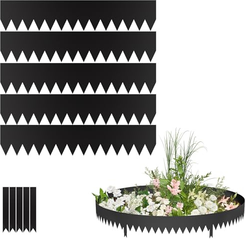 PEILU Rabattkanter 20 cm hög galvaniserat stål, rabattinfattning, trädgård, rabattkant med spikar, 5 stycken, 100 cm, klippkant, rotbarriär, rosenträ, metall, gräsmatta kantband för vägar, gräsmattor