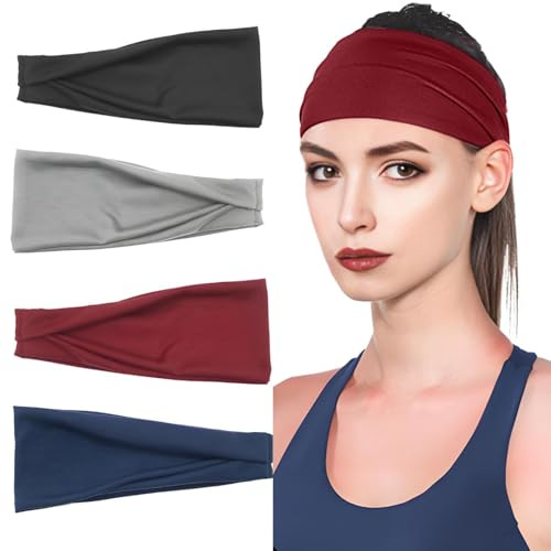 4 stycken pannband dam sport, Wicking svettband panna, elastiskt hårband dam, halkfritt pannband herr, unisex hårband, för kvinnor män jogging, fitness, yoga