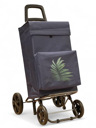 Carro de la Compras con 4 Ruedas, Carro Compra Idealpara Supermercado para Supermercado (Hoja, 4 Ruedas con Bolsa sin Termo)