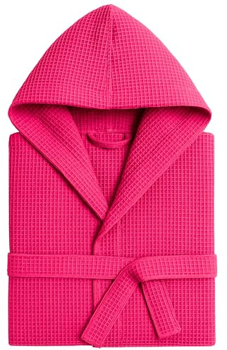 o-day Accappatoio Nido D'Ape Donna e Accappatoio Nido D'Ape Uomo in Cotone con Cappuccio Tasche e Cintura, Leggero e da Viaggio S-XXXL (IT, Testo, L, XL, Regular, Regular, Fucsia)