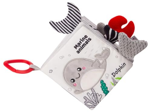 MUSISALY Libro de Tela para Bebés 0-1 Año Libro Interactivo Crujiente Apéndice de Animal Marino Material Seguro sin Rebabas Juguete Educativo para Desarrollo Cognitivo Infantil