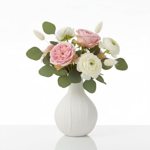 13 cm Jarrón de Cerámica Blanco, Jarrones Decorativos Modernos Hogar, Jarrones Pequeños para Flores, Minimalistas en Estilo Florero Boho para Salón, Comedor, Entrada, Oficina