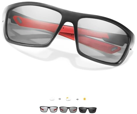 TJUTR Photochromic Sunglasses for Men Women - Polarised Light Reactive Lenses for Cycling, Running, Road & MTB, Wrap-Around Sports Glasses with UV400