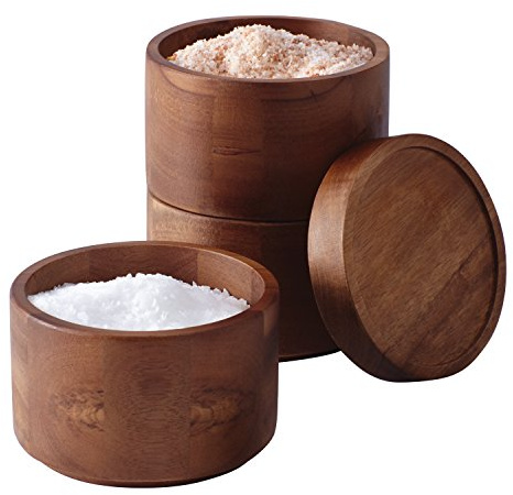 Rachael Ray Pantryware Wood Salt Cellar Stacking Set / Wood Salt Box Stacking Set3 piece, Brown