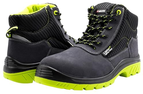 Bellota 7230947S1P - Bota de Seguridad de Hombre y Mujer (Talla 47) de Piel Serraje Transpirable, Ligera y Resistente a Golpes y Rozaduras, Negro Verde.