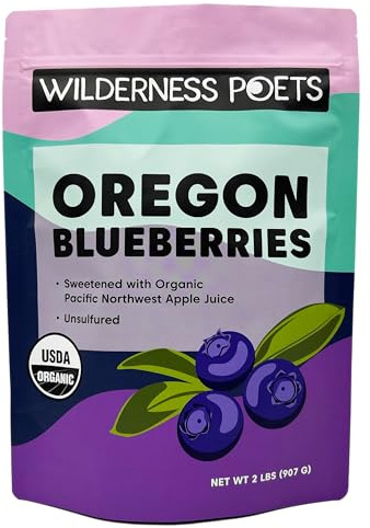 Wilderness Poets, Organic Pacific Northwest-Grown Blueberries (Sweetened with Organic Apple Juice) - Whole Dried Fruit (2 Pound - 32 Ounce)