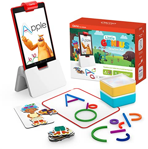 Osmo - Little Genius Starter Kit für Fire-Tablet - 4 Lernspiele - 3-5 Jahre - Buchstaben, Laute, Kreativität - digitales Spiel mit echten Spielsteinen - (inkl. Osmo Basis für Fire) - deutsch übersetzt