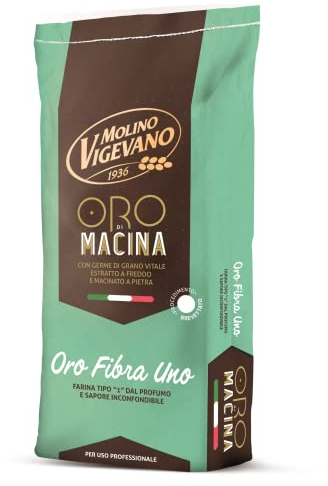 Molino Vigevano Oro Fibra Uno Farina Tipo 1 con Germe di Grano Vitale W300, Farina Integrale per Pane, Pizza e Pinsa Romana, Professionale per Pizza Napoletana, Confezione 10 kg (Pack of 1)