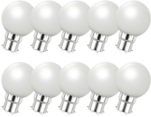 Jiotouhu B22 bajonettlampor - förpackning med 10 2W feston LED-lampor (20 W motsvarande), energisparlampa, BC Party liten/miniglödlampor, kall vit