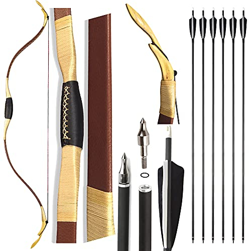SHARROW Traditioneller Bogen Set 20-45lbs Recurve Bogen Set Reiterbogen Langbogen Bogenschießen Set Handgemacht Holzbogen Sportbogen Jagdbogen für Erwachsene und Anfänger (Typ 4, 40Lbs)