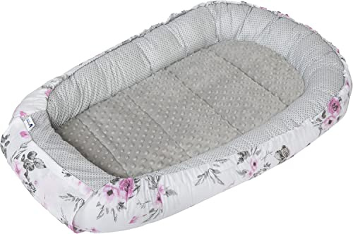 Medi Partners Nido Bebé Recién 100x60cm Plantilla removible 100% Algodón Cunas Nido para bebés Reductor de Cuna de Dos Caras (Atrapasueños con Flores con Gris Minky)