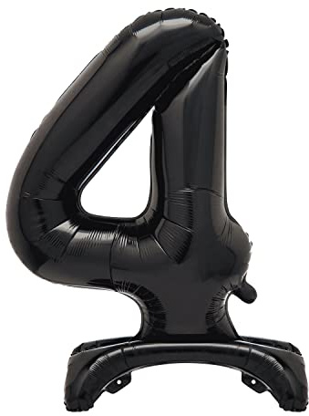 Unique Black Standing Number 4 Foil Balloon 30, Packaged