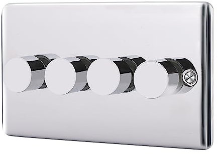 Albert Austin 4 Gang Push Dimmer Push On Off Button High Power Rating Push Dimmer Design LED Lamps Transformers Use Easy to Install with Fixing Screws 4 Gang Design 2 Way PGM 33766 400W Brushed Steel