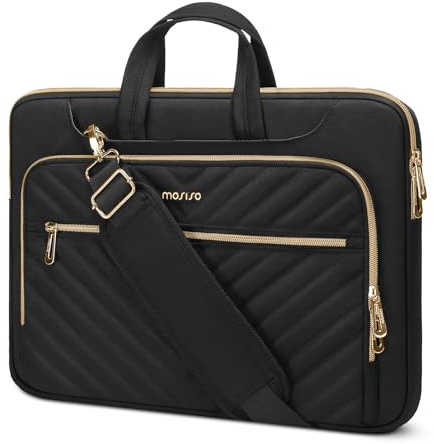 MOSISO 360 skyddande laptopväska 15,6 tum, 15–16 tum datoraxelväska kompatibel med MacBook Pro 16, HP, Dell, Asus, Messenger portfölj främre quiltade upphöjda horisontella fickor, svart