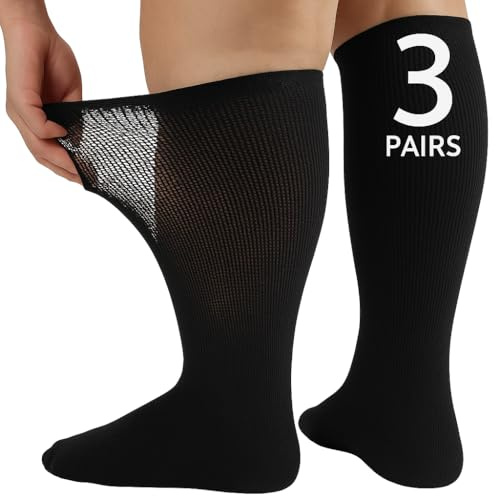 ARG 3 Pares de Calcetines para Diabéticos Extra Anchos para Pies UK 11-14 (EU 45-49), Negro, One Size Plus Tall