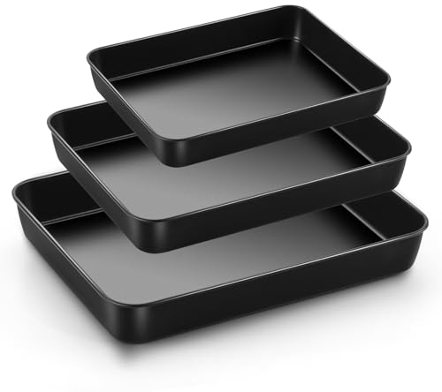 HaWare Oven Tray, Nonstick Baking Sheet Pan Set of 3, Rectangle Deep Cake Tin for Roasting Baking Serving, 3 Different Size - 31.5/26.5/23.5 cm, Healthy & Non-Toxic, Rust Resistant (Black)