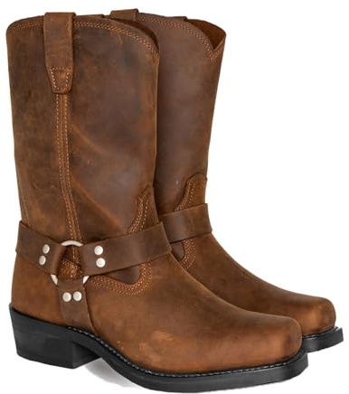 ENWIND Hommes Cuir Bottes Équitation Moto Chevalier Mi-Mollet Bout Carré Western Cowboy Biker