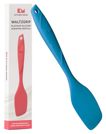 Kitchen Mama Espátula de silicona platino resistente al calor para cocinar y voltear, borde flexible y biselado, para raspar y mezclar, hornear, apta para lavavajillas (azul)