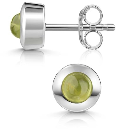 Materia Peridot Ohrstecker Silber 925 rund - Grüne Edelstein Ohrringe SO-207-Peridot