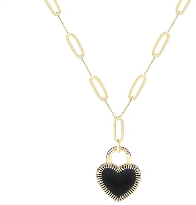 Jovialpixie Elegant 14K Gold Plated Black Heart Locket Necklace for Women, Dainty Adjustable 16-18 Chain with Secure Clasp, Gift-Ready Jewelry for Her, Valentine's Day/Birthday/Anniversary