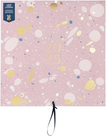 Busy B Large Family Wall Calendar 2025 – Pink Spray Design with 5 Columns & Storage Pockets - Monthly 2025 Calendar for Busy Families with Colour-Coded Stickers - 30.5 x 30.5cm