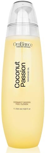 OmBiance Aceite de masaje relajante y sensual para terapia masaje - Aceite corporal perfumado - Loción para el cuerpo hidrata y cuida la piel - Aceite para parejas (Coco Dulce Envolvente)