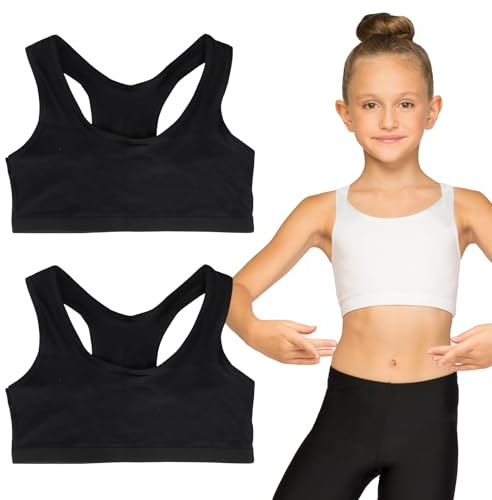 Husalsea 2 Pezzi Top Bambina Canottiere Reggiseno Cotone per Ragazze 9-14 Anni Sportivo Non Imbottito (IT, Età, Taglia Unica, 2, Nero)