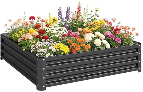 Outsunny Carré Potager de Jardin Potager surélevé, bac Potager en Acier galvanisé, jardinière Exterieur résistant à la Rouille 120x120x30cm, pour légumes, Fleurs et Herbes Jardin, Gris