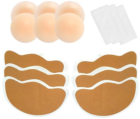 CUKIN Reggiseno Adesivo Invisibile 6 Pezzi con 3 Paia Copri-Capezzoli in Silicone | Nastro Push Up Senza Spalline per Vestiti Scollati e Senza Schiena | Sollevamento Sicuro per Coppe A-F