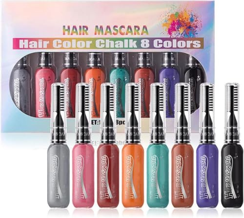 Juego de peines para teñir el cabello en polvo temporal de 8 colores, tinte lavable para el cabello, rímel, adecuado para cumpleaños, cosplay, unisex, lavable