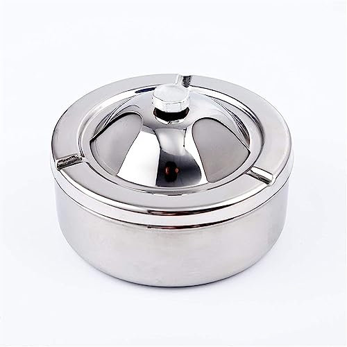 BODHIS Cendrier en Acier Inoxydable avec Couvercle Rotatif, cendrier Coupe-Vent Simple pour Bureau extérieur