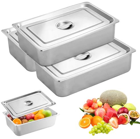 PORFOYO Edelstahl Behälter mit Deckel, 3 teiliges Panierschalen Set, Schüssel Edelstahl 32,5 x 17,5 x 6,5cm zum Panieren Marinieren Servieren ideal als, Gastro Behälter für Fleisch Fisch Schnitzel