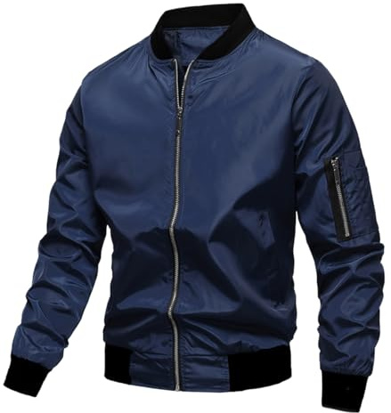 Générique Blouson Homme Printemps Été, Veste Aviateur Homme Coupe-Vent Transition À Col Montant Blouson Moto Jacket Veste De Travail À Poches Et Fermeture Éclair Veste Habillé pour Hommes