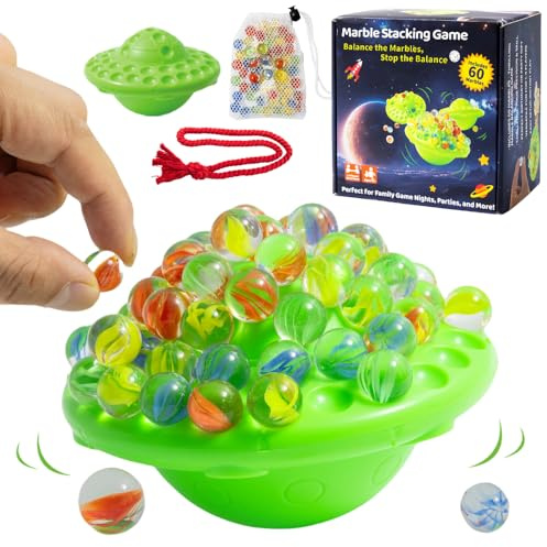 Pipihome Marbles Balance Game, 60 Colorful Marbles Board Games for Kids & Adults, Marble Run Family Games, Stacking Glass Marble Balancing Game, Gifts for Teens Boys Girls