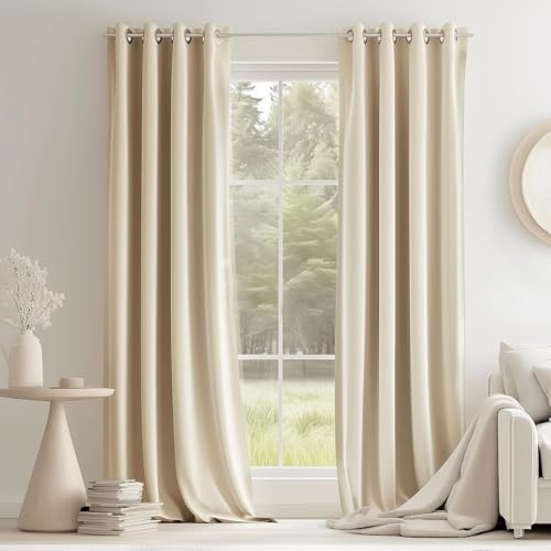 Topfinel Beige Rideaux Velours 140x240 CM Lot de 2 | Rideaux Semi-occultants Modernes, Doux Rideau à Oeillets pour Salon Chambre，Thermique Isolant Anti Chaleur