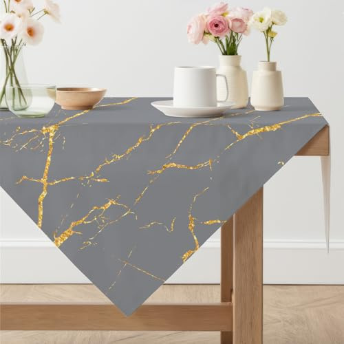 Arwllzz Tischdecke Outdoor Anthrazit Abwaschbare Modern 80 x 80 Eckig Mitteldecke Tisch Tischdecken Leinen Gold Marmor Tischwäsche Tischdeko Vintage Landhausstil Tischtuch für Draußen Garten