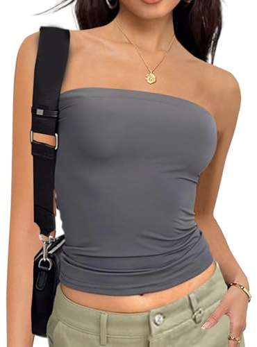 Donne Senza Spalline Bodycon Fascia Crop Tubo Top Semplice Tinta Unita Elastico Di Base Casual Wrap Petto Serbatoio Gilet Donne Senza Spalline Crop, grigio, M