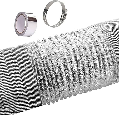 Flexibel ventilationsslang av aluminium, Med 2 klämmor i rostfritt stål, luftkonditioneringsavgasslang, flexibel slang(3m,100mm)