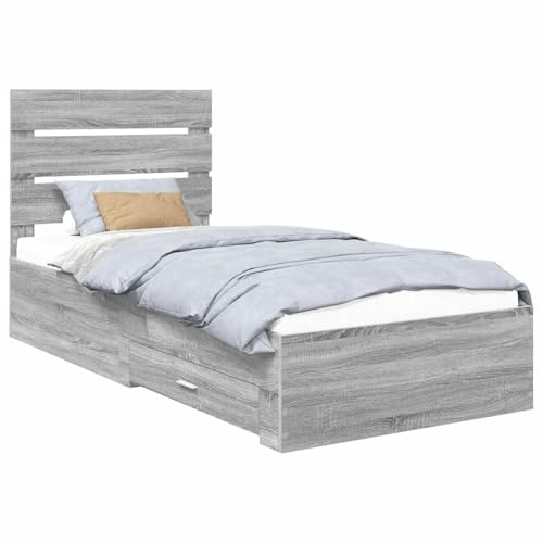 Tidyard Sleek Modern Storage Bed Frame with Built-in Drawers - Grey Sonoma, Engineered Wood, 190 x 93 x 100 cm 3412025
