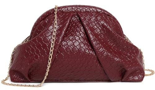 Aulenge Bolso Fiesta para Mujer Bolso de Noche para Mujer Clutch con Cadena Desmontable Bolsos de Hombro Bolso de Cadena para Fiesta Rojo