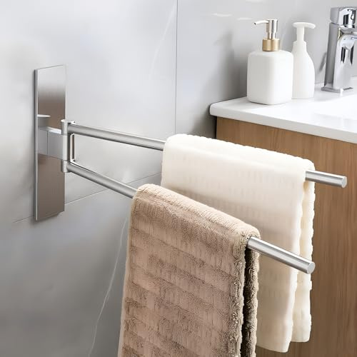 Toalleros de Baño Sin Taladro Adhesivo 2 Barras Giratorio 180° 39 cm