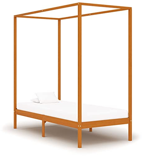 Goyphonic Himmelssäng-ram, honungsbrun, massivt trä, furu, 100 x 200 cm, robust sängram med ribbotten, sovrumsmöbler, plattformsäng för elegant atmosfär