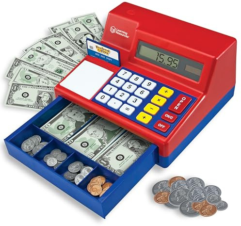 Learning Resources Pretend & Play Calculator Register Toy - Kids Play Set & Credit Card Toy, Register for Kids, Pretend Grocery Store Shopping Playset for Toddlers, Teaching Math Set